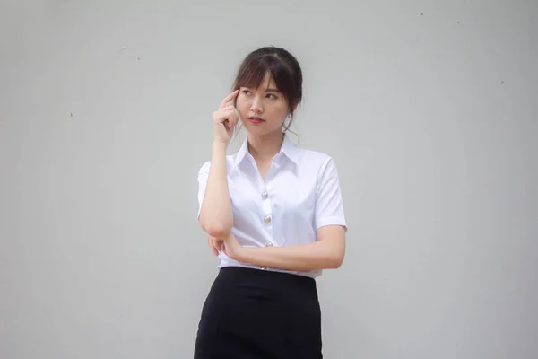Thai Vuxen Student Universitet Uniform Vacker Flicka Tänk — Stockfoto