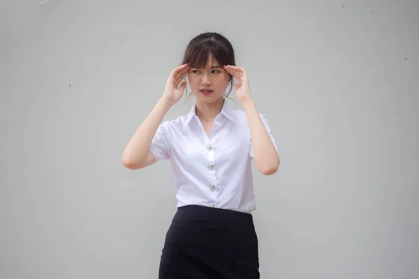 Tailandés Adulto Estudiante Universidad Uniforme Hermosa Chica Pensar —  Fotos de Stock
