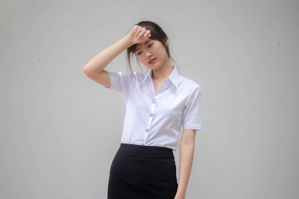 Thai Adult Student University Uniform Beautiful Girl Think — Stock Photo, Image