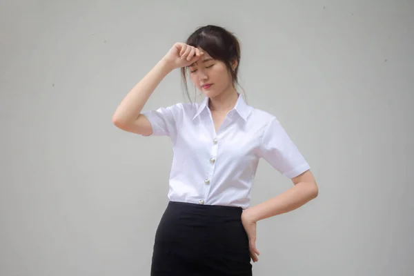 Thajský Dospělý Student Univerzita Uniforma Krásný Dívka Think — Stock fotografie