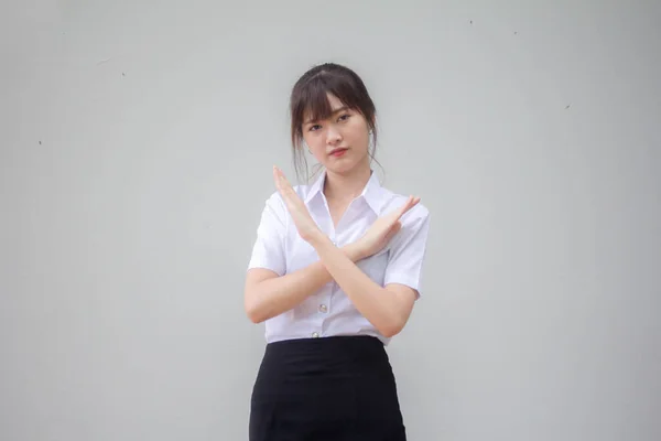 Thai Vuxen Student Universitet Uniform Vacker Flicka Stopp — Stockfoto