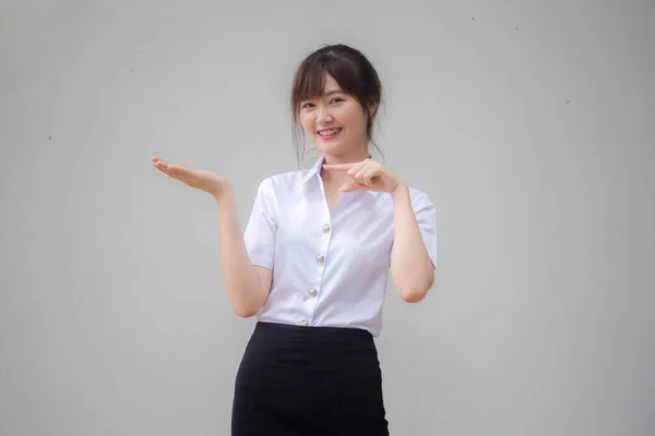 Thai Vuxen Student Universitet Uniform Vacker Flicka Visa Handen — Stockfoto