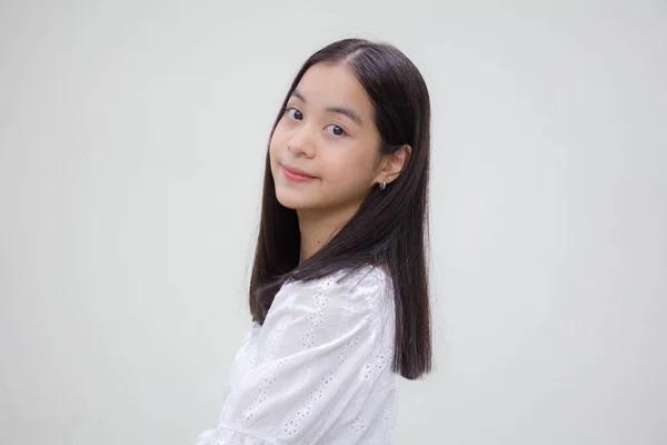 Asiatisch Thai Teen Weiß Shirt Hübsch Mädchen Smile Und Relax — Stockfoto