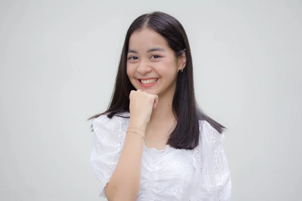 Asia Thai Teen White Shirt Beautiful Girl Smile Relax — Stock Photo, Image