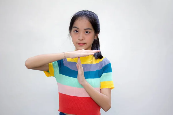 Asia Thajská Teen Barva Tričko Krásná Dívka Time Out — Stock fotografie
