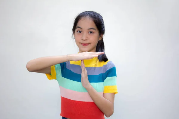 Asiatisch Thai Teen Color Shirt Hübsch Mädchen Auszeit — Stockfoto