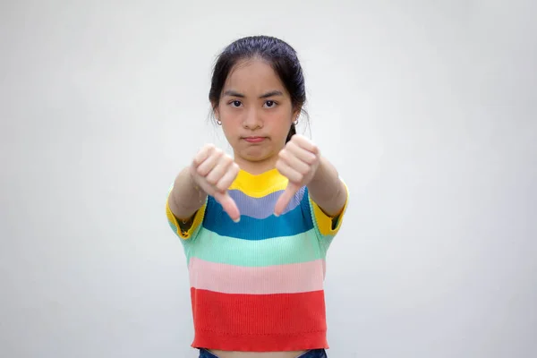 Asiatisch Thai Teen Farbe Shirt Hübsch Mädchen Nicht Mögen — Stockfoto