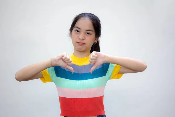 Ásia Tailandês Adolescente Cor Shirt Menina Bonita Não Gosto — Fotografia de Stock