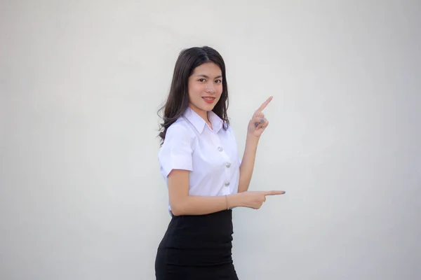 Thai Adulte Étudiant Université Uniforme Belle Fille Pointant — Photo