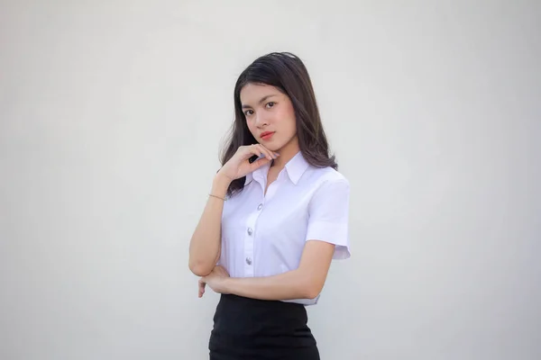 Thai Vuxen Student Universitet Uniform Vacker Flicka Koppla Och — Stockfoto