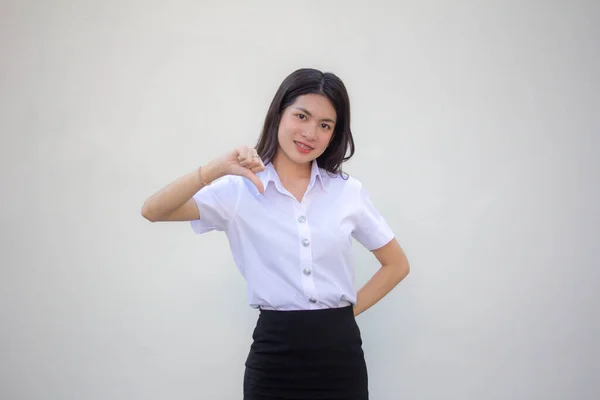 Tailandês Adulto Estudante Universidade Uniforme Bela Menina Não Gosta — Fotografia de Stock