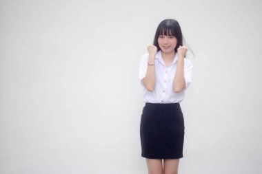 Taylandlı yetişkin öğrenci üniforması. Harika bir kız.