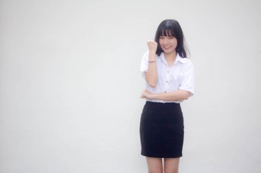 Taylandlı yetişkin öğrenci üniforması. Harika bir kız.