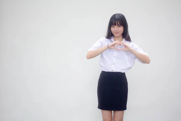 Thai Volwassen Student Universiteit Uniform Mooi Geven Hart — Stockfoto