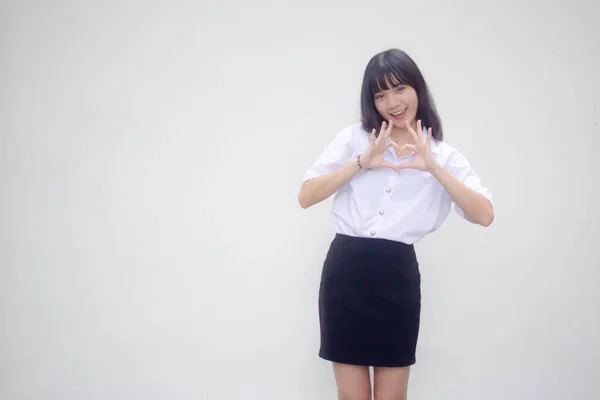 Thai Volwassen Student Universiteit Uniform Mooi Geven Hart — Stockfoto