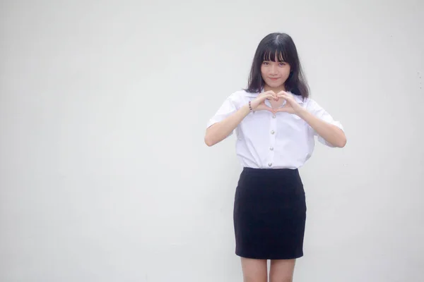 Thai Volwassen Student Universiteit Uniform Mooi Geven Hart — Stockfoto