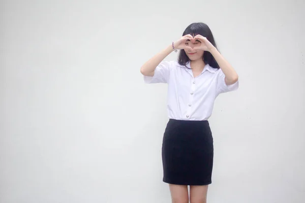 Thajský Dospělý Student Univerzitní Uniforma Krásný Dát Srdce — Stock fotografie