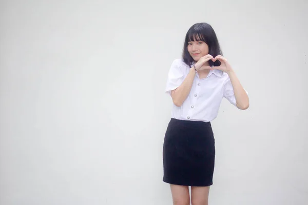 Thai Volwassen Student Universiteit Uniform Mooi Geven Hart — Stockfoto