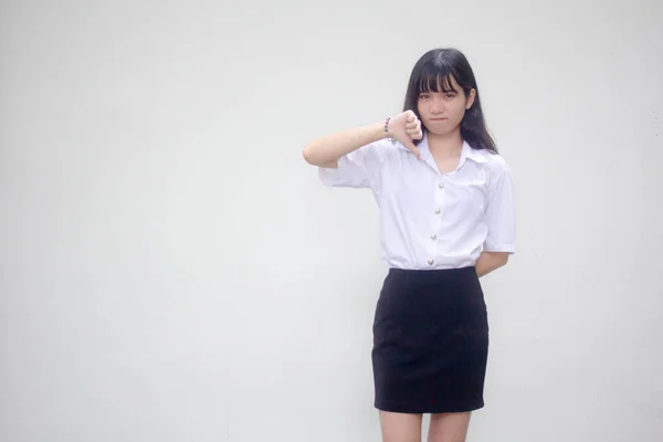 Tajski Dorosły Student Uniwersytet Mundur Piękny Dziewczyna Nie Lubi — Zdjęcie stockowe