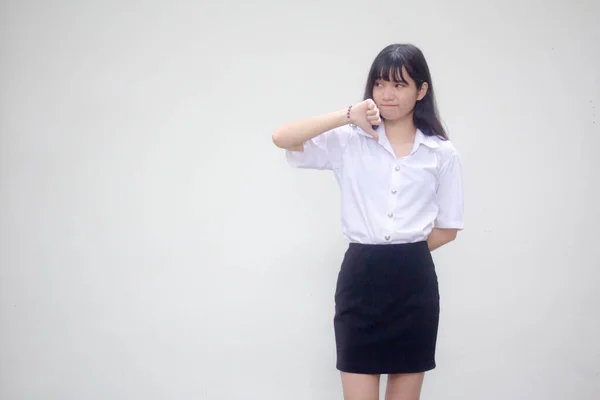 Thai Volwassen Student Universiteit Uniform Mooi Meisje Afkeer — Stockfoto