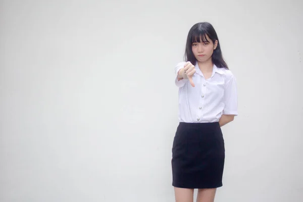 Thai Erwachsene Student Universität Uniform Hübsch Mädchen Abneigung — Stockfoto