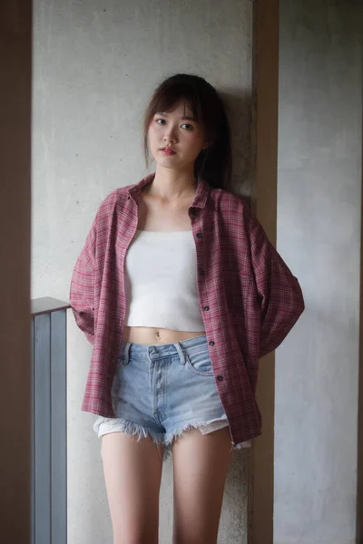 Asiatisch Thai Japanisch Teen Weiß Shirt Hübsch Mädchen Glücklich Und — Stockfoto