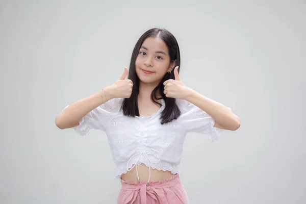 Asia Thai Remaja Shirt Putih Gadis Cantik Yang Sangat Baik — Stok Foto