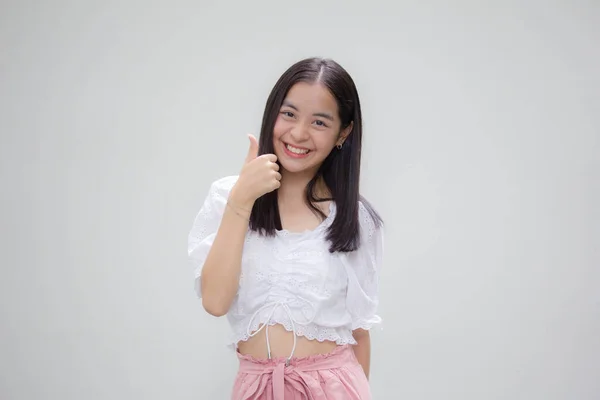 Ásia Tailandês Adolescente Branco Shirt Bela Menina Excelente — Fotografia de Stock