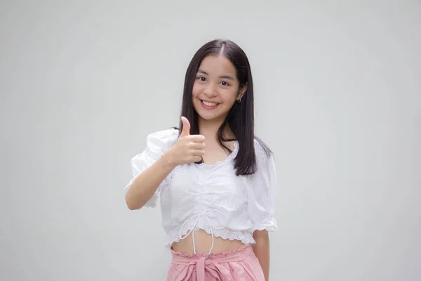 Asijské Thajská Dospívající Bílý Tričko Krásný Dívka Vynikající — Stock fotografie