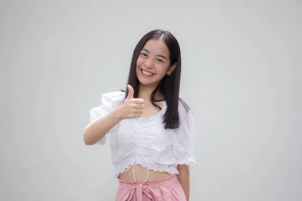 Asia Thai Teen White Tişörtü Güzel Kız Mükemmel — Stok fotoğraf