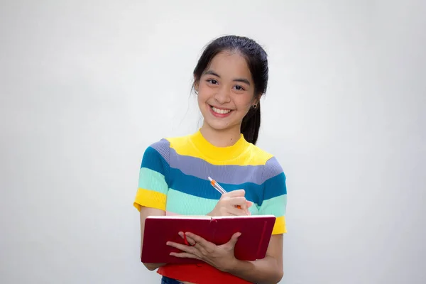 Azië Thai Tiener Kleur Shirt Mooi Meisje Schrijf Een Boek — Stockfoto