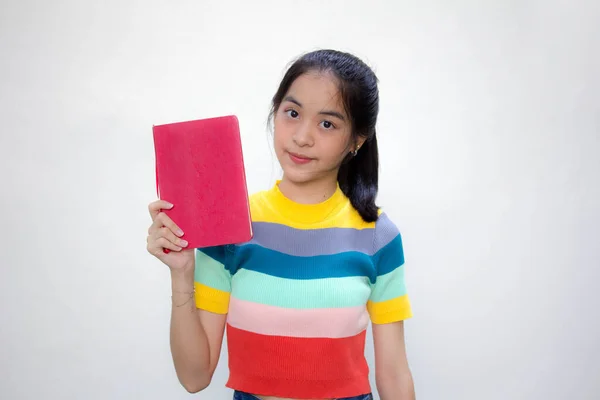 Azië Thai Tiener Kleur Shirt Mooi Meisje Toon Een Boek — Stockfoto