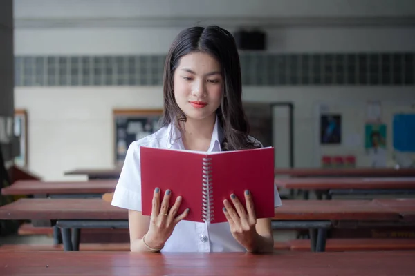 Thai Vuxen Student Universitet Uniform Vacker Flicka Koppla Och — Stockfoto