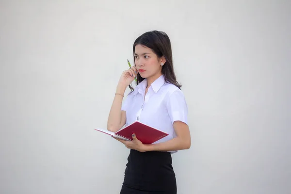 Thai Vuxen Student Universitet Uniform Vacker Flicka Tänk — Stockfoto