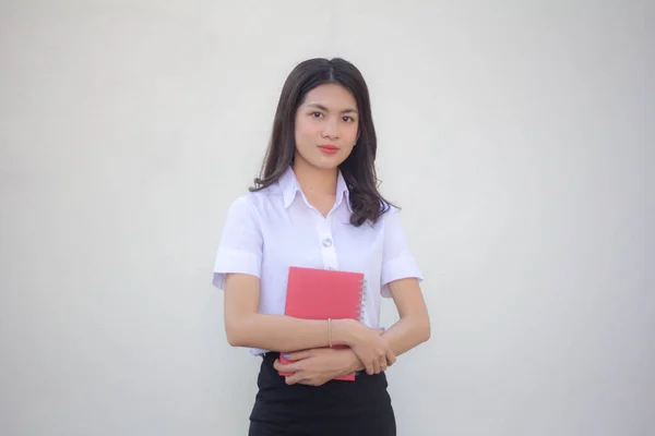 Tailandês Adulto Estudante Universidade Uniforme Bela Menina Relaxar Sorrir — Fotografia de Stock