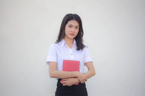 Tailandês Adulto Estudante Universidade Uniforme Bela Menina Relaxar Sorrir — Fotografia de Stock