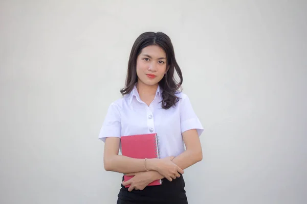 Tailandês Adulto Estudante Universidade Uniforme Bela Menina Relaxar Sorrir — Fotografia de Stock