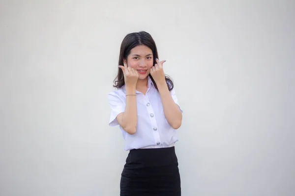 Thai Ενηλίκων Φοιτητής Πανεπιστήμιο Ομοιόμορφη Όμορφη Δώσει Καρδιά — Φωτογραφία Αρχείου