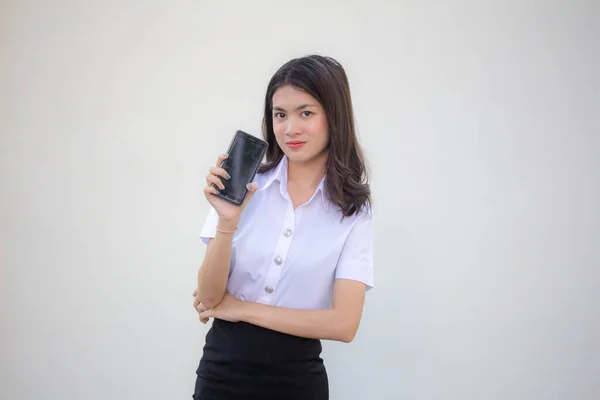 Thai Vuxen Student Universitet Uniform Vacker Flicka Visa Sin Smarta — Stockfoto