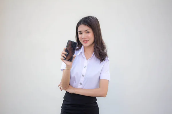 Thai Vuxen Student Universitet Uniform Vacker Flicka Visa Sin Smarta — Stockfoto