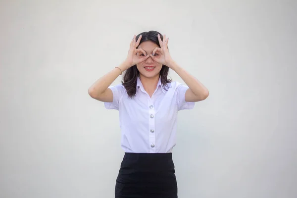 Tailandês Adulto Estudante Universidade Uniforme Bela Menina — Fotografia de Stock