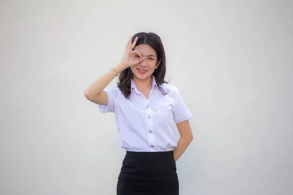 Tailandês Adulto Estudante Universidade Uniforme Bela Menina — Fotografia de Stock