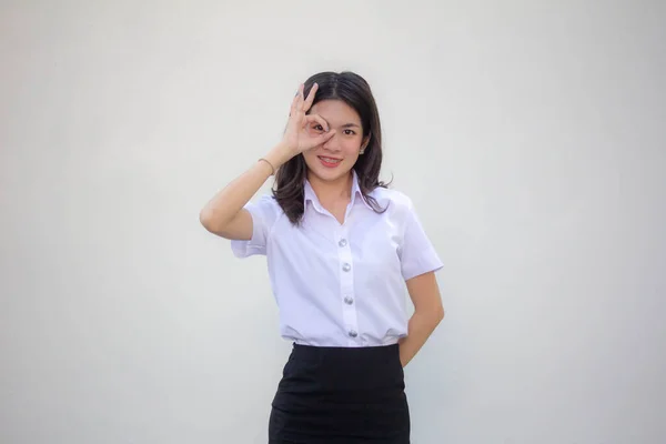 Tailandês Adulto Estudante Universidade Uniforme Bela Menina — Fotografia de Stock