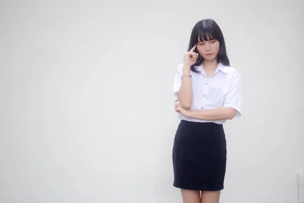 Thai Vuxen Student Universitet Uniform Vacker Flicka Tänk — Stockfoto