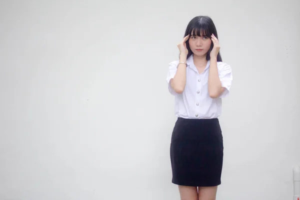 Tailandés Adulto Estudiante Universidad Uniforme Hermosa Chica Pensar —  Fotos de Stock