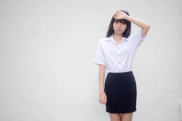 Thai Adulte Étudiant Université Uniforme Belle Fille Penser — Photo