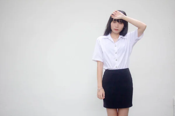 Thai Adult Student Universität Uniform Hübsch Mädchen Think — Stockfoto