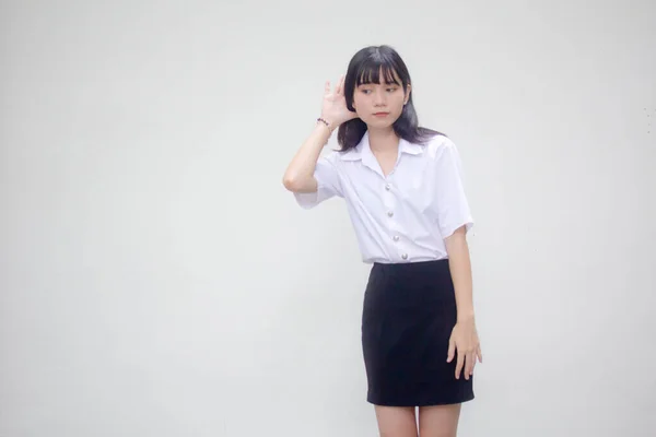 Thai Felnőtt Diák Egyetemi Egyenruha Gyönyörű Lány Hallgatni — Stock Fotó