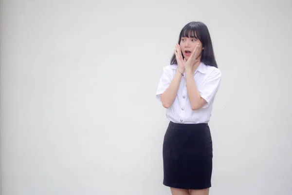 Thai Erwachsene Student Universität Uniform Hübsch Mädchen Sprechen — Stockfoto
