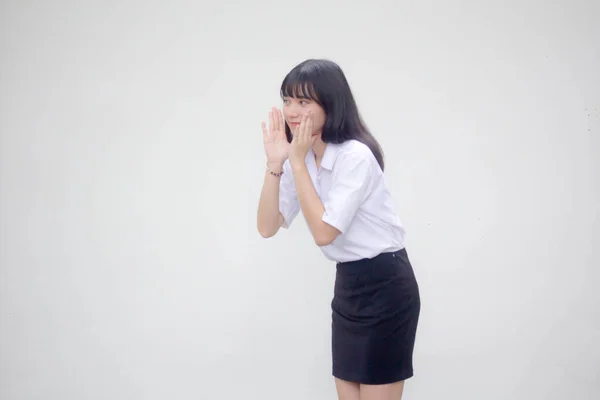 Thai Volwassen Student Universiteit Uniform Mooi Meisje Spreken — Stockfoto